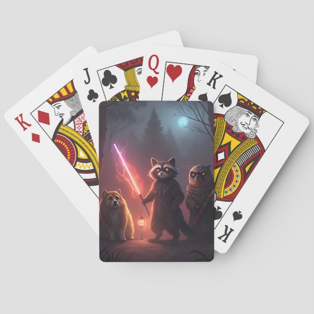 Mystical Forest Battle Animals Art Playing Cards (Back)