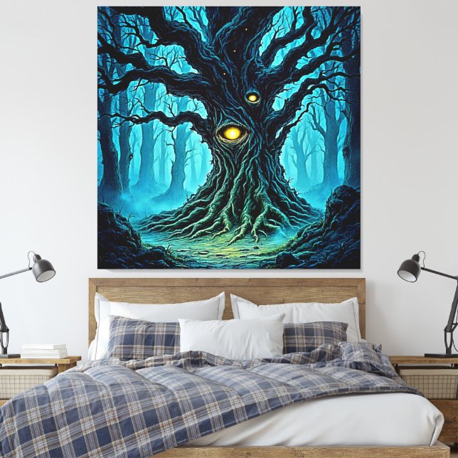 Mystical Forest Eye Tree Art Canvas Print (Insitu(Bedroom))