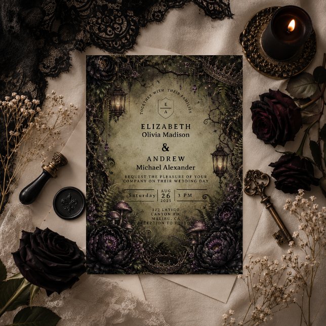 Mystical Forest Fairy Goth Wedding Invitation (Creator Uploaded)