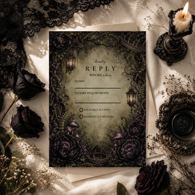 Mystical Forest Fairy Goth Wedding RSVP Card (Creator Uploaded)