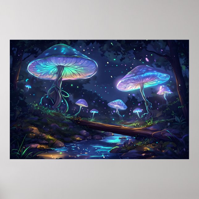 Mystical Forest Glow – Bioluminescent Mushroom Poster (Front)