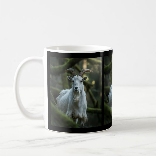 Mystical Forest Goat Among Moss | Dark Fantasy  Coffee Mug (Left)