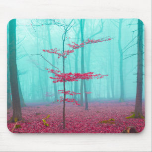 Mystical forest in red and turquoise mouse mat