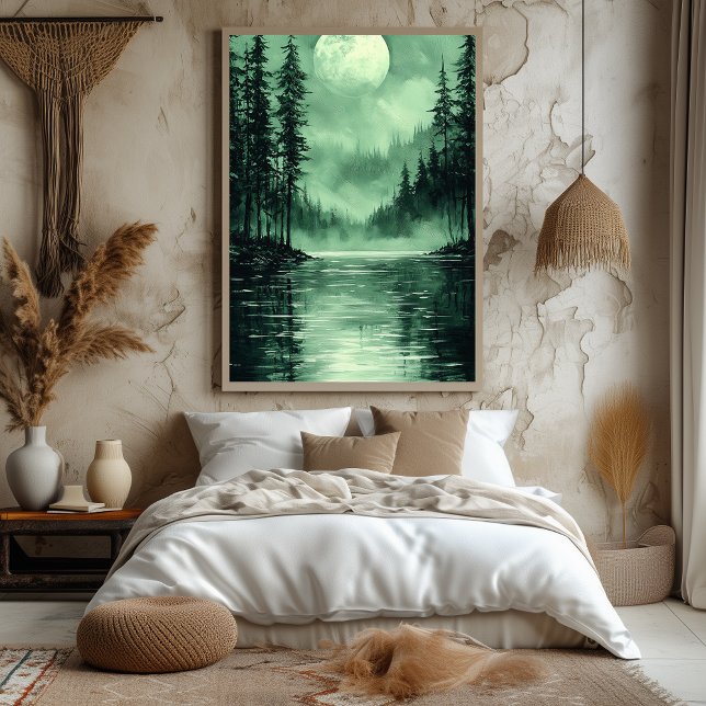 Mystical Forest Moon in Monochrome Green Poster (Creator Uploaded)
