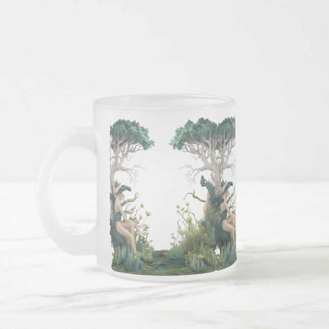 Mystical Forest Muse – Artistic Frosted Glass Mug (Left)