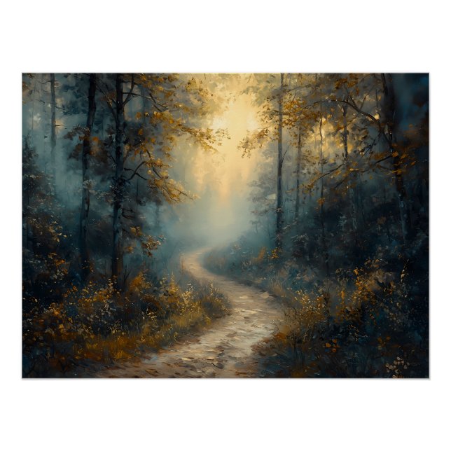 Mystical Forest Path at Dawn Poster (Front)