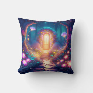Mystical Forest Path – Glowing Doorway Fantasy Des Cushion