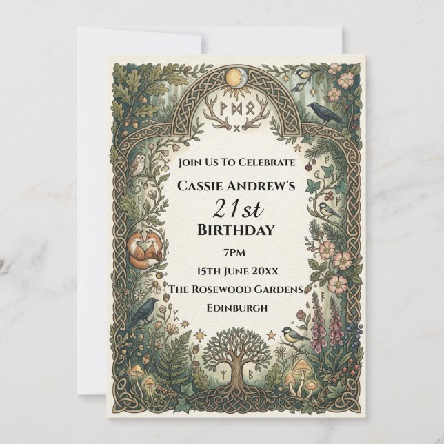 Mystical Forest Runes 21st Birthday Invite (Front)
