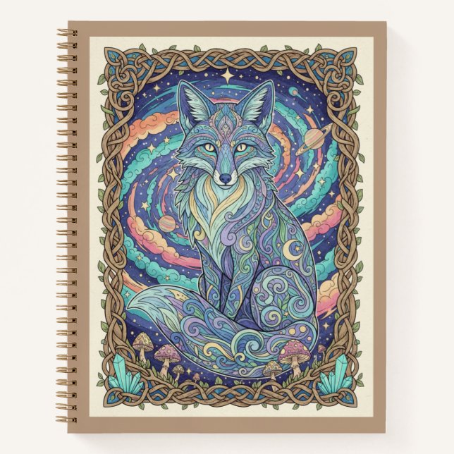 Mystical Fox Cosmic Nebula Zen tangle Journal (Front)