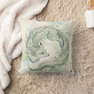Mystical Fox Dragon Watercolor Art (1) Cushion