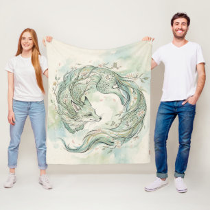 Mystical Fox Dragon Watercolor Art (1) Fleece Blanket
