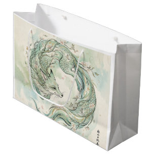 Mystical Fox Dragon Watercolor Art (1) Large Gift Bag