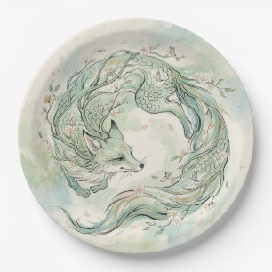 Mystical Fox Dragon Watercolor Art (1) Paper Plate