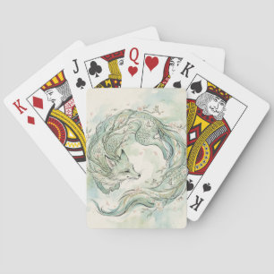 Mystical Fox Dragon Watercolor Art (1) Playing Cards
