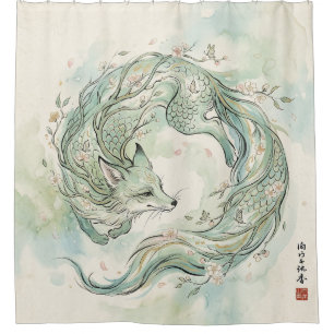 Mystical Fox Dragon Watercolor Art (1) Shower Curtain