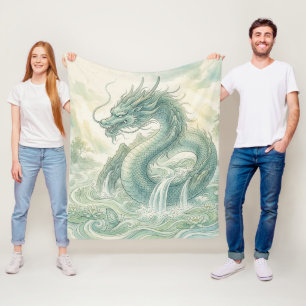 Mystical Fox Dragon Watercolor Art (2) Fleece Blanket