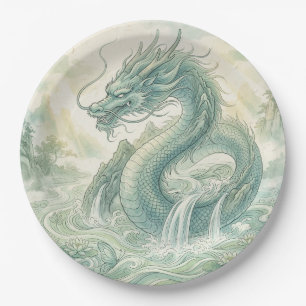 Mystical Fox Dragon Watercolor Art (2) Paper Plate
