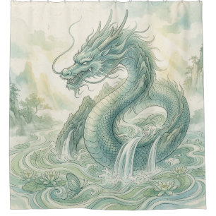 Mystical Fox Dragon Watercolor Art (2) Shower Curtain