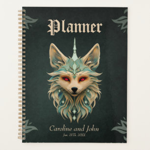 Mystical fox with piercing red eyes planner