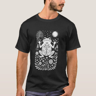 Mystical Frog Moon Linocut Art Forest moonphase Bl T-Shirt