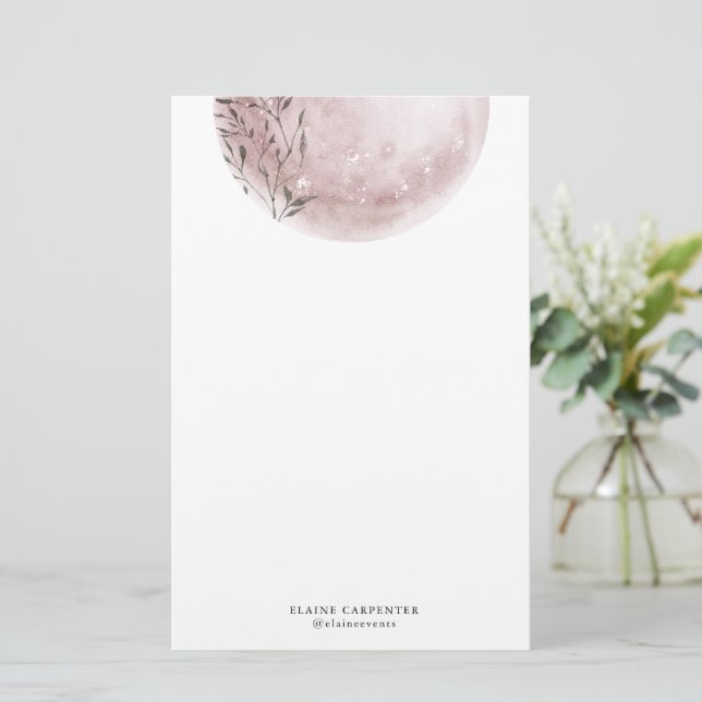 Mystical Full Moon Blush Pink Stationery Paper (Standing Front)