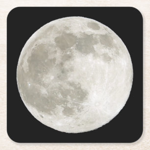 Mystical Full Moon Dark Sky Space Aesthetic Nature Square Paper Coaster