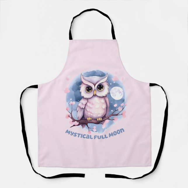 Mystical Full Moon – Pastel Purple Night Sky - Owl Apron (Front)