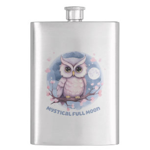 Mystical Full Moon – Pastel Purple Night Sky - Owl Hip Flask