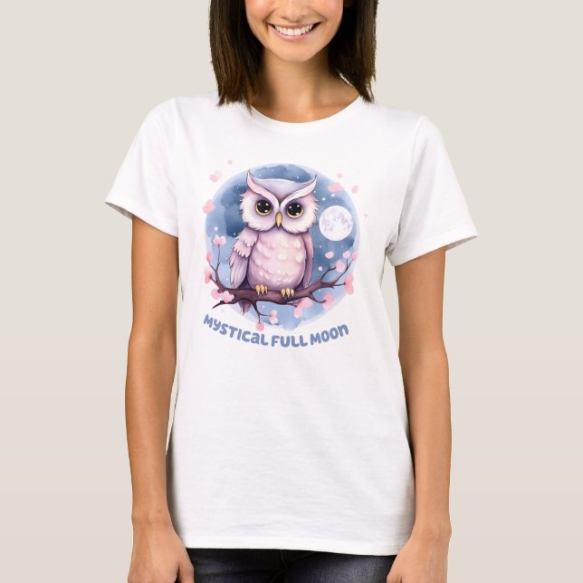 Mystical Full Moon – Pastel Purple Night Sky - Owl T-Shirt (Front)