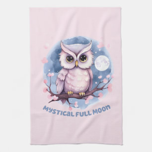 Mystical Full Moon – Pastel Purple Night Sky - Owl Tea Towel