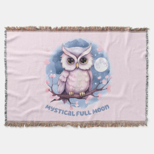 Mystical Full Moon – Pastel Purple Night Sky - Owl Throw Blanket