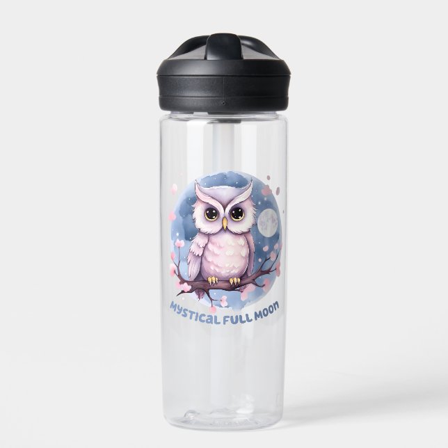Mystical Full Moon – Pastel Purple Night Sky - Owl Water Bottle (Front)