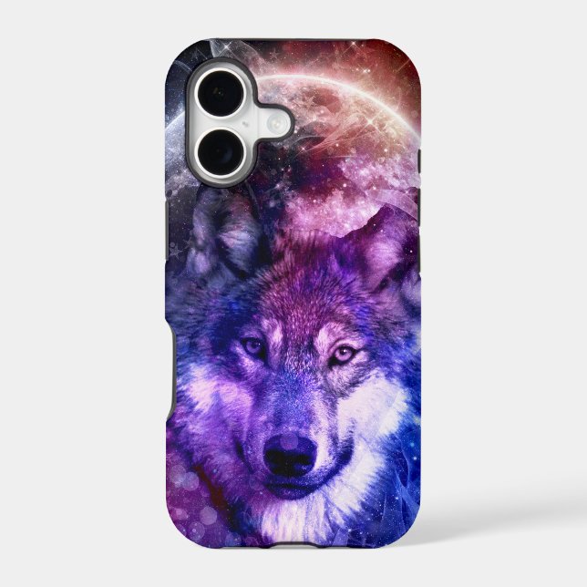 Mystical Galaxy Wolf Face with Full Moon  (Back)