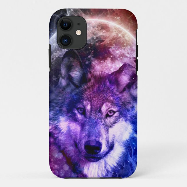 Mystical Galaxy Wolf Face with Full Moon  Case-Mate iPhone Case (Back)