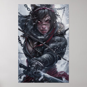 Mystical Girl Ninja with Tiger Teeth Fighting in C Poster