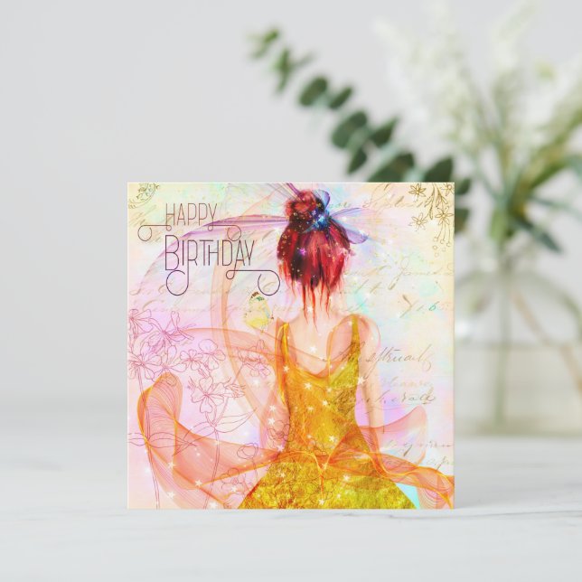 Mystical Girl Watercolor Happy Birthday Card (Standing Front)