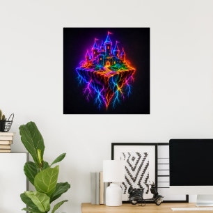 Mystical Glowing Fortress on a Floating Island Art Poster
