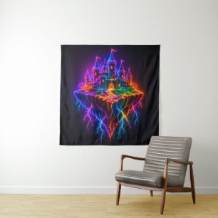 Mystical Glowing Fortress on a Floating Island Art Tapestry
