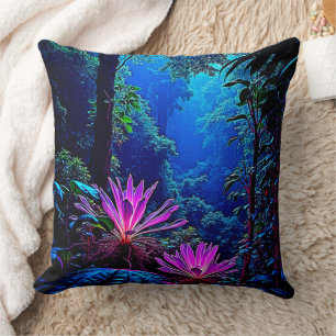 Mystical Glowing Jungle Bloom Design Cushion