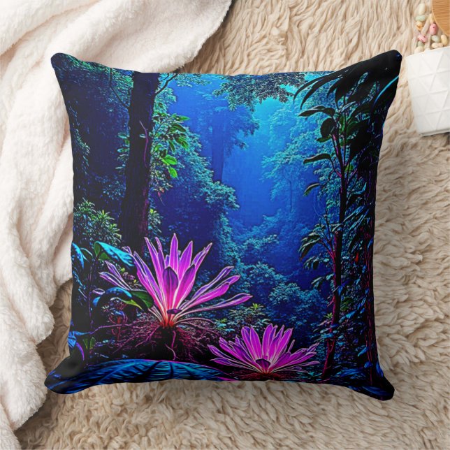 Mystical Glowing Jungle Bloom Design Cushion (Blanket)