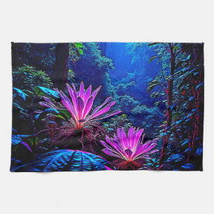 Mystical Glowing Jungle Bloom Design Tea Towel