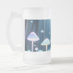 Mystical Glowing Neon Mushrooms  Frosted Glass Beer Mug