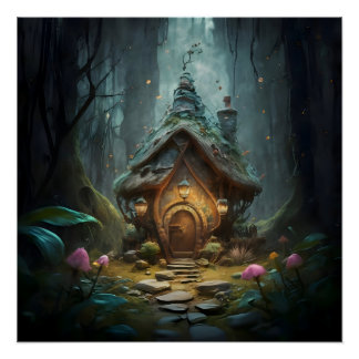 "Mystical Gnome Cottage: Whimsical Mushroom Haven  Poster