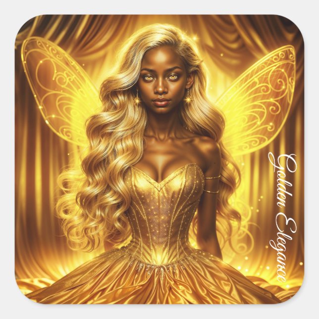 Mystical goddess of light with radiant fairy wings square sticker (Front)