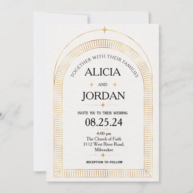 Mystical Gold  Astronomy Wedding Invitation (Front)