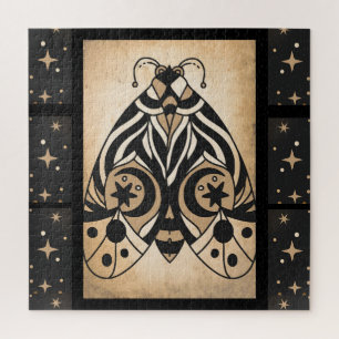 Mystical Gold Black Stars Bursts  Jigsaw Puzzle