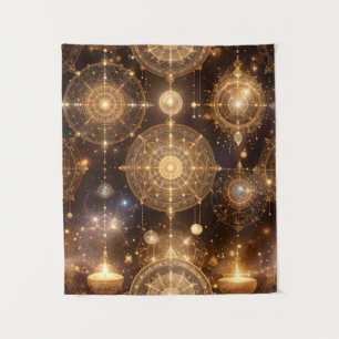Mystical Gold Celestial Diagram Tapestry