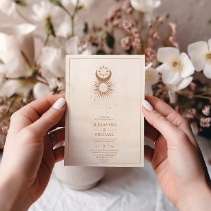 Mystical  Gold Celestial Stars Wedding  Invitation