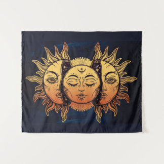 Mystical Gold Foil Luna Sun and Moon Tapestry