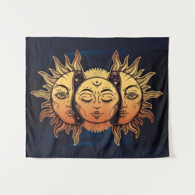 Mystical Gold Foil Luna Sun and Moon Tapestry (Front (Horizontal))